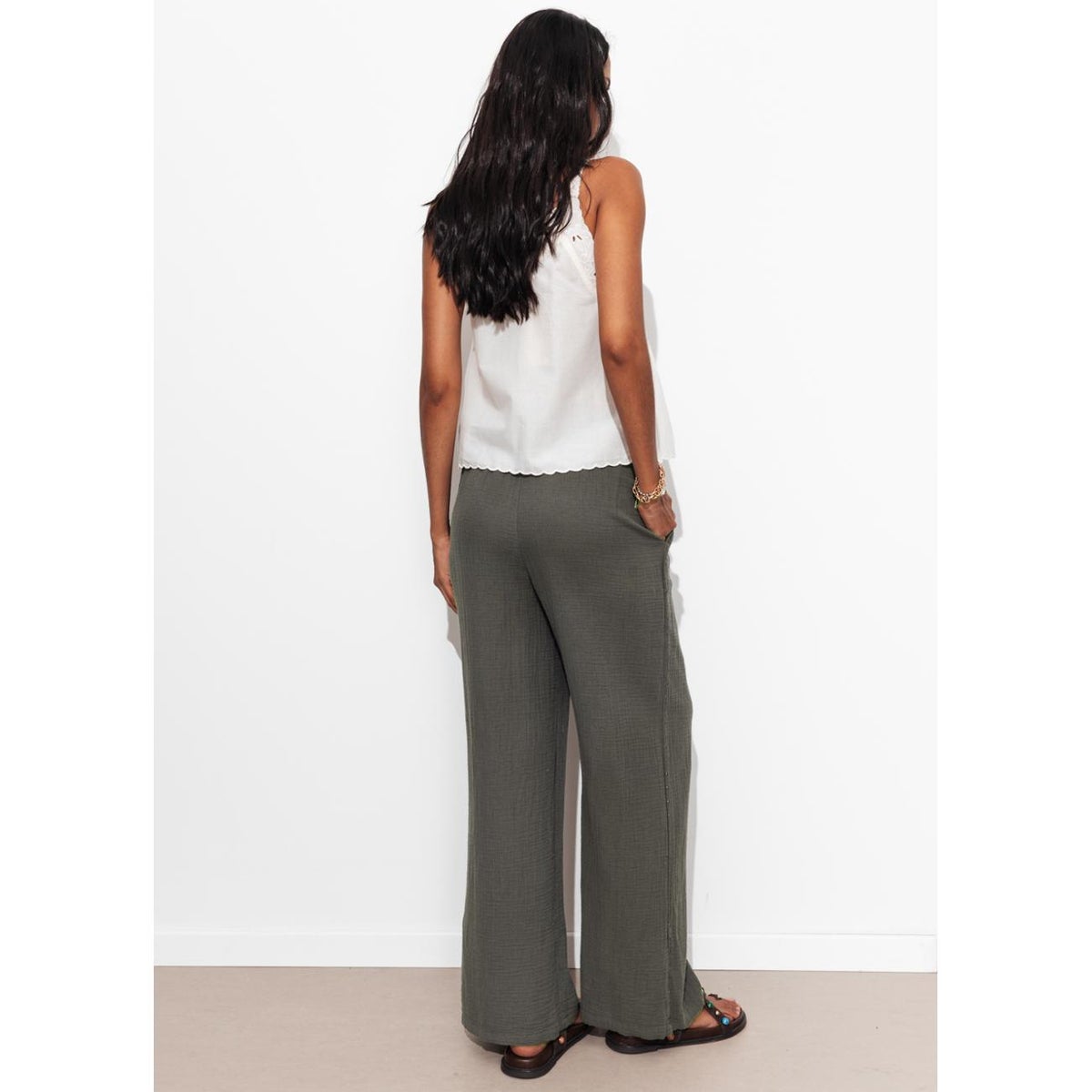 Pantalon gaze de coton gris foncé, PROMOD