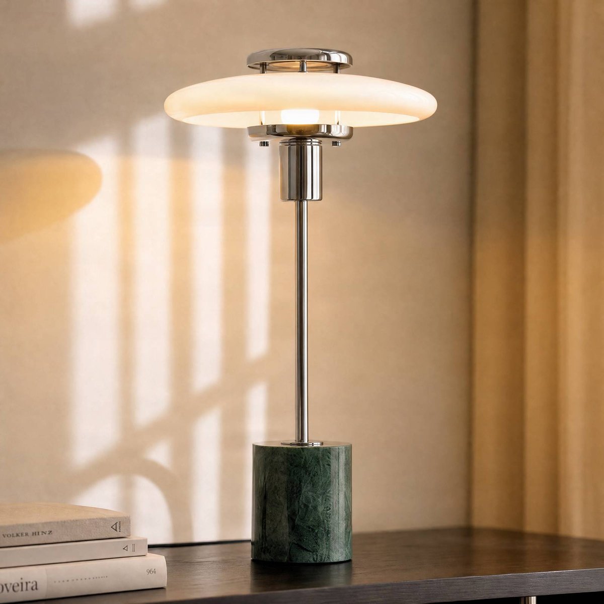 Lampe à poser en verre vintage, Branford blanc, vert, LINDBY