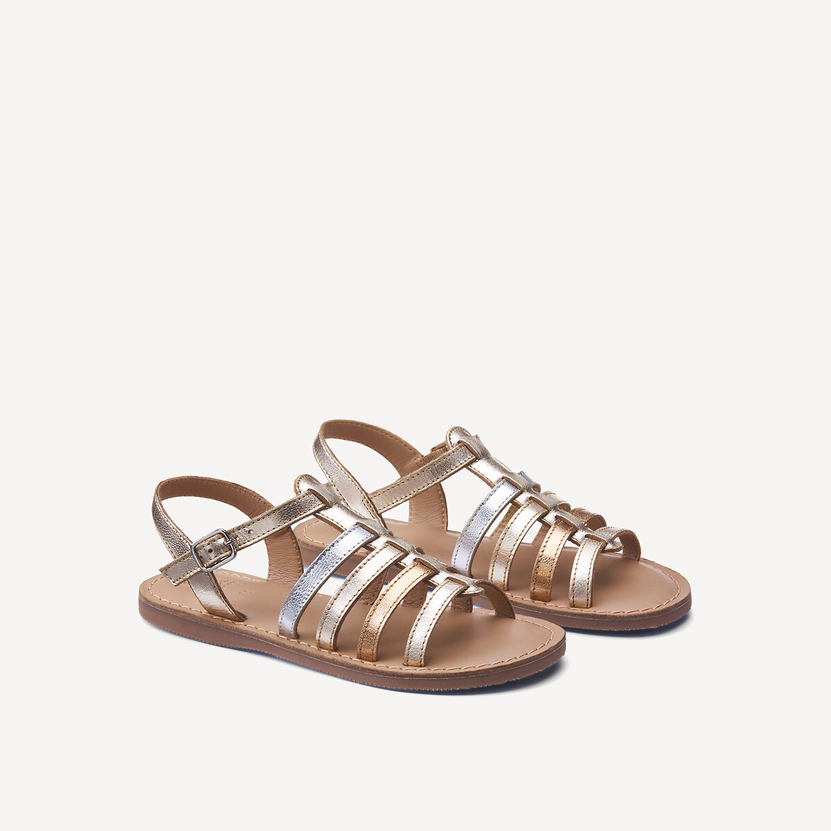 Sandales en cuir métallisé type spartiates doré, LA REDOUTE COLLECTIONS