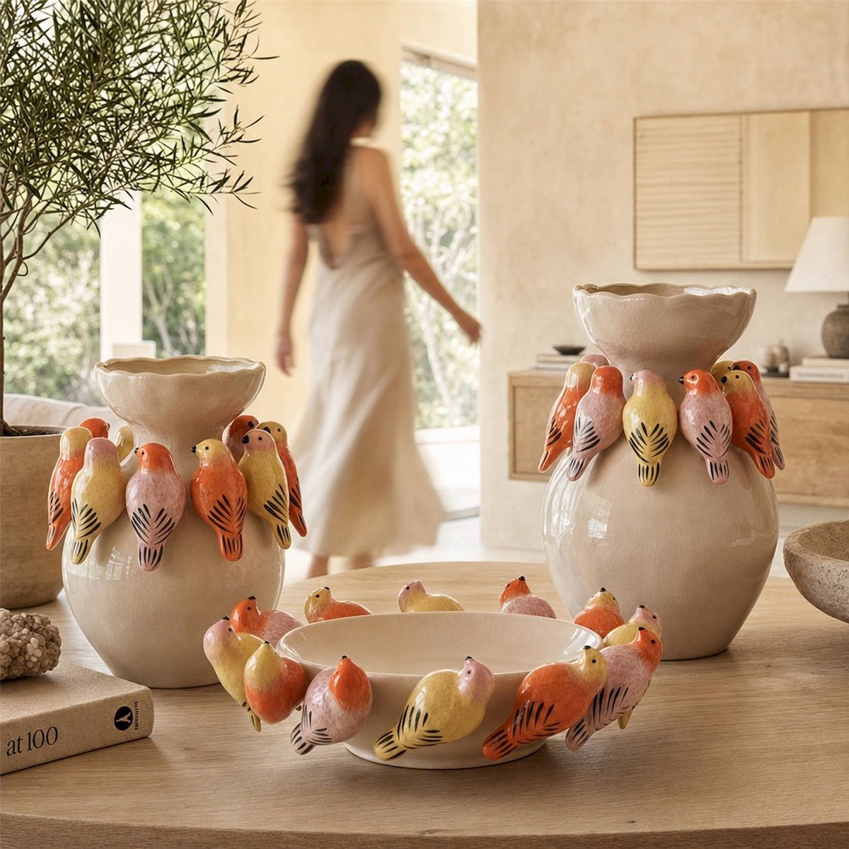 Vase oiseau en porcelaine multicolore, RECOLLECTION