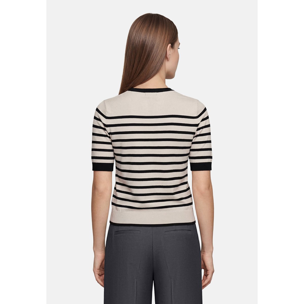 Pull-over en fine maille manches courtes patch beige/black, BETTY BARCLAY