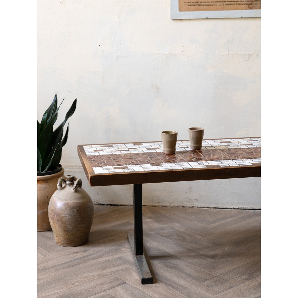 Table basse en céramique et bois Donna N°1046 - Bon état marron, DEBONGOUT