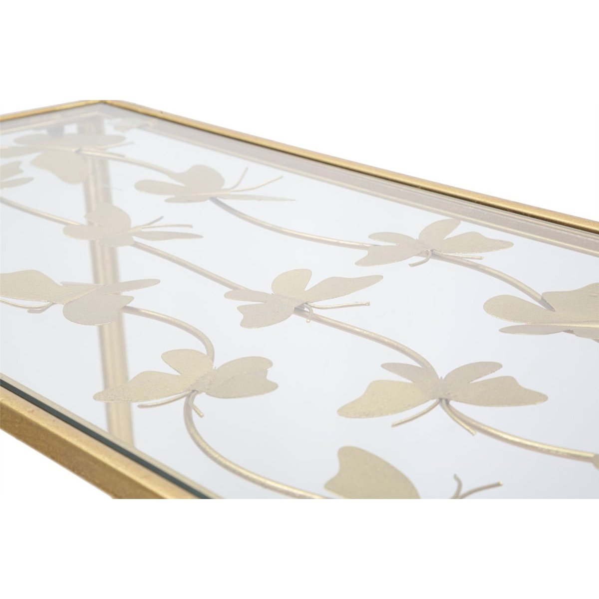 Console en verre motif papillons GLAM doré et transparent, RECOLLECTION