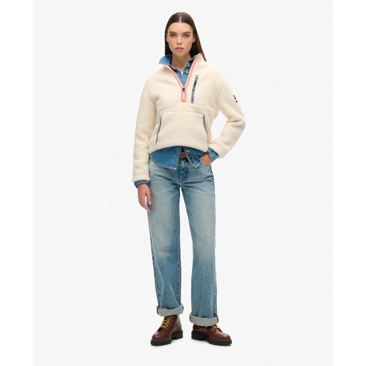 Polaire à demi-fermeture zippée Outdoor écru, SUPERDRY