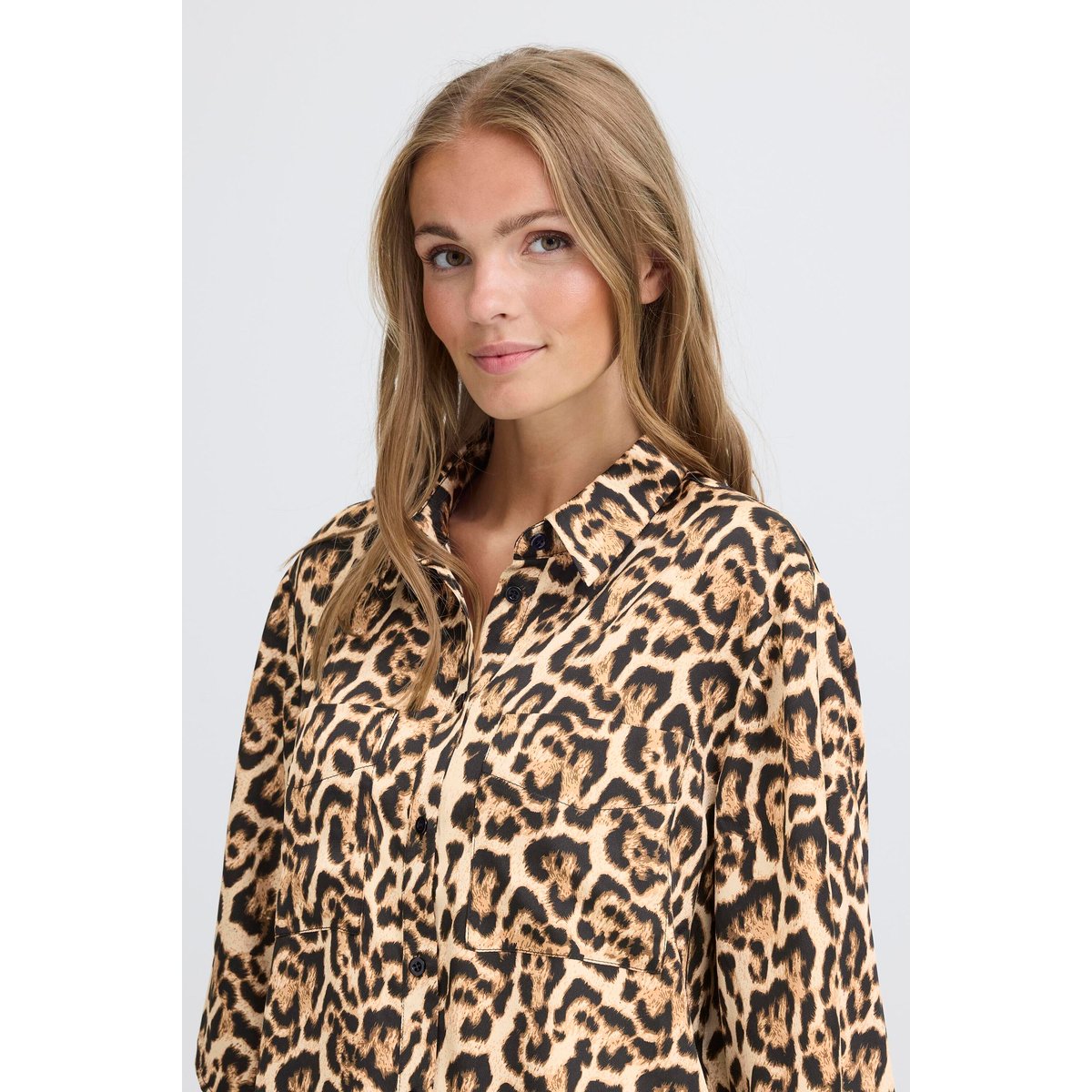 Shirt with short sleeve marron brown leopard aop, ICHI
