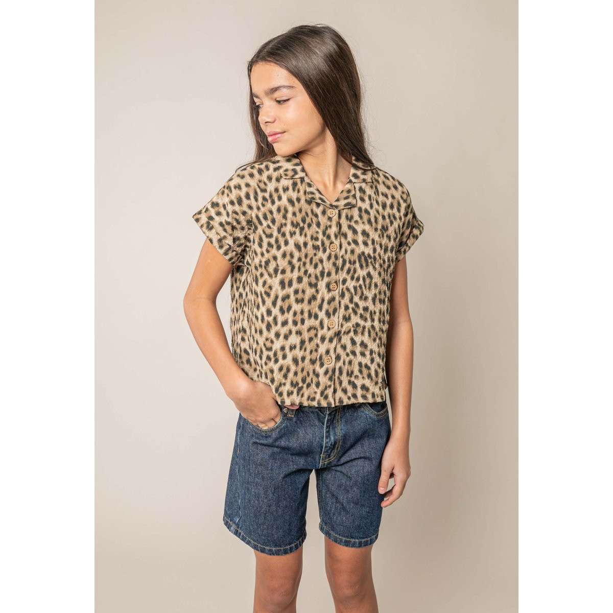 Blouse fille imprimé léopard CELIANE beige, DEELUXE