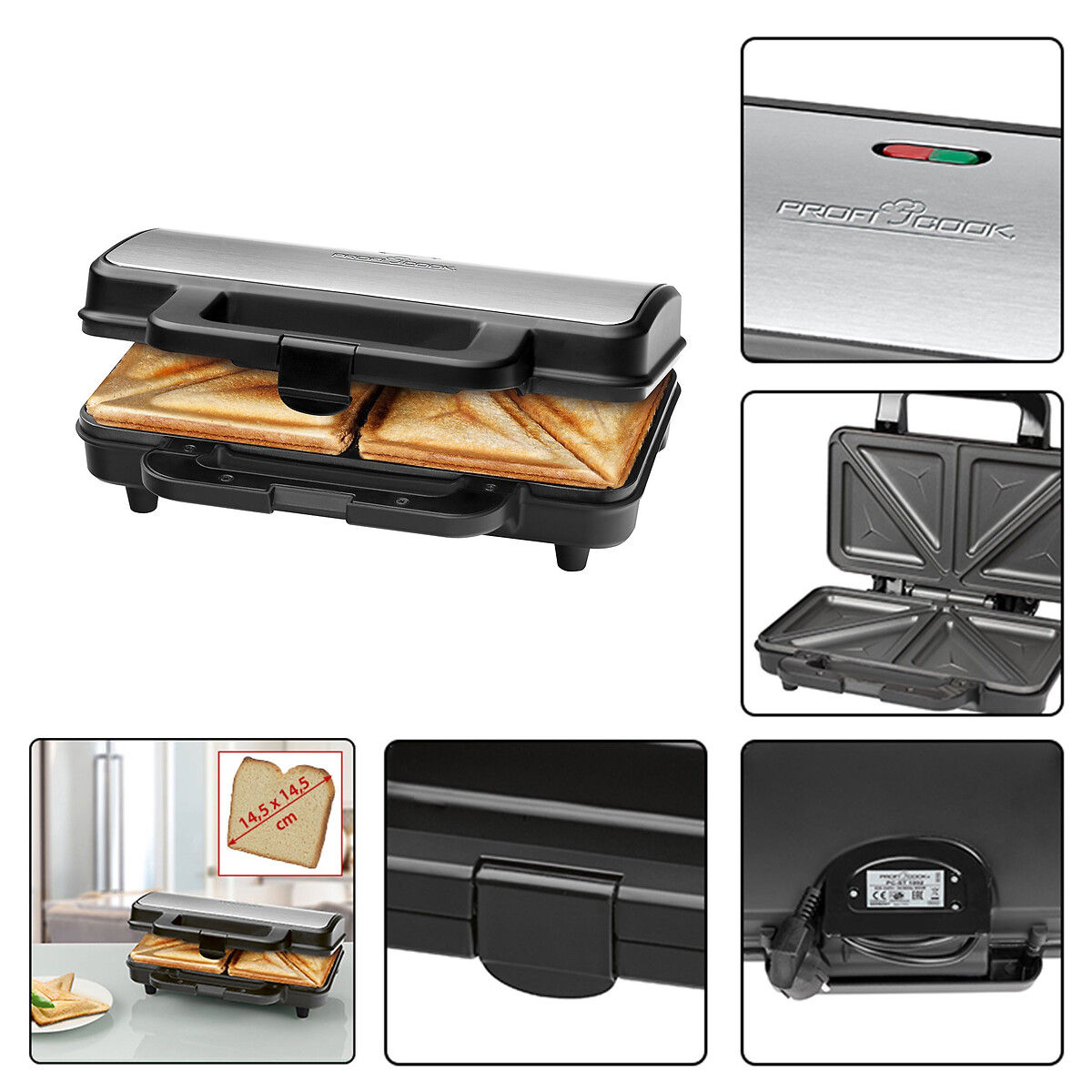 Sanduicheira em inox 900W, da Proficook inox, PROFICOOK