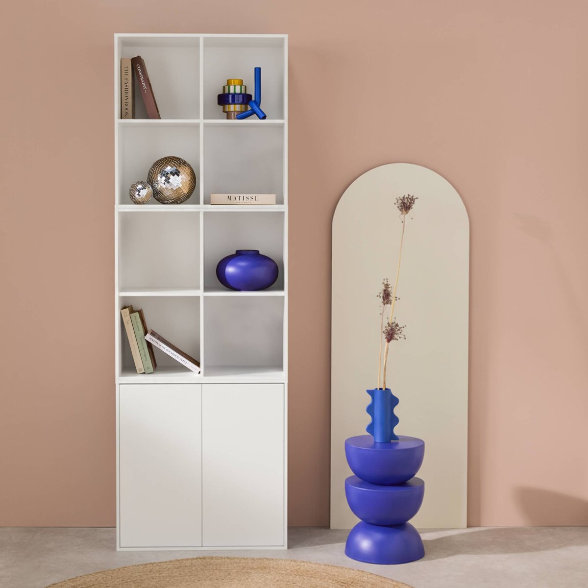 Etagère, bibliothèque modulable décor bois 3 éléments - 2 portes 8 niches KOMPO blanc, SWEEEK