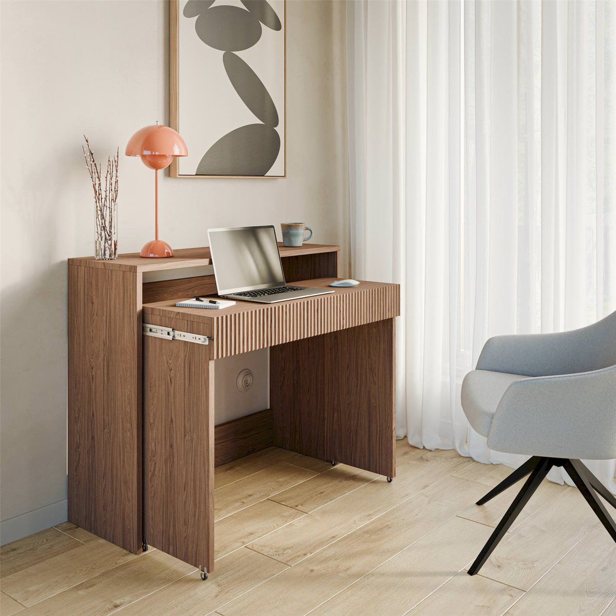 Bureau extensible ZOOM avec tiroir rainuré cachemire, RECOLLECTION