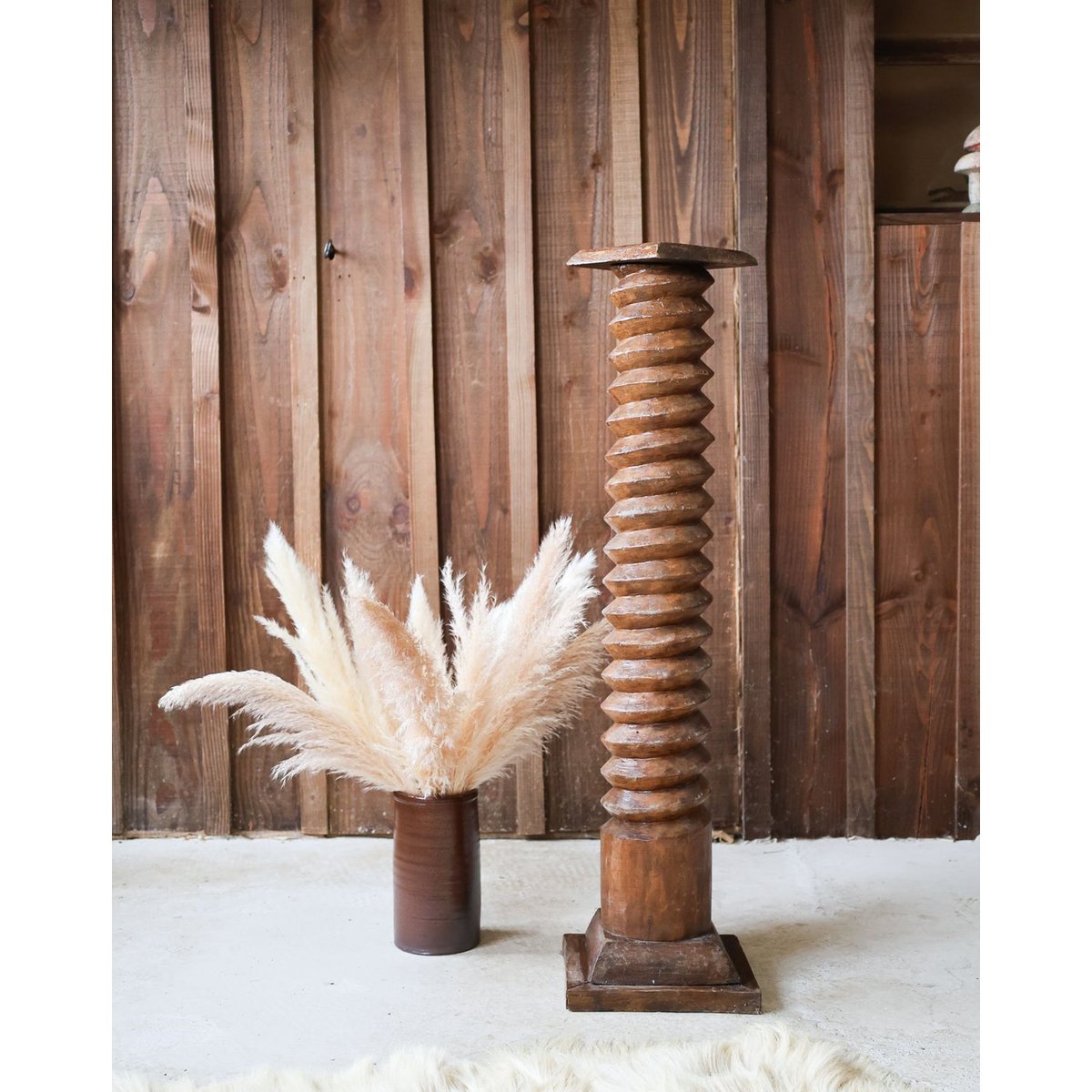 Colonne en chêne sculpté Hanna N°794 - Bon état bois foncé, DEBONGOUT