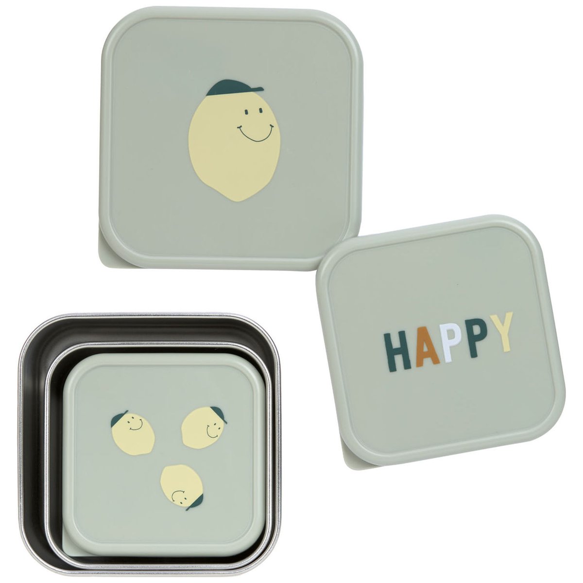 Lot de 3 boîtes à goûter jaune, olive, LASSIG