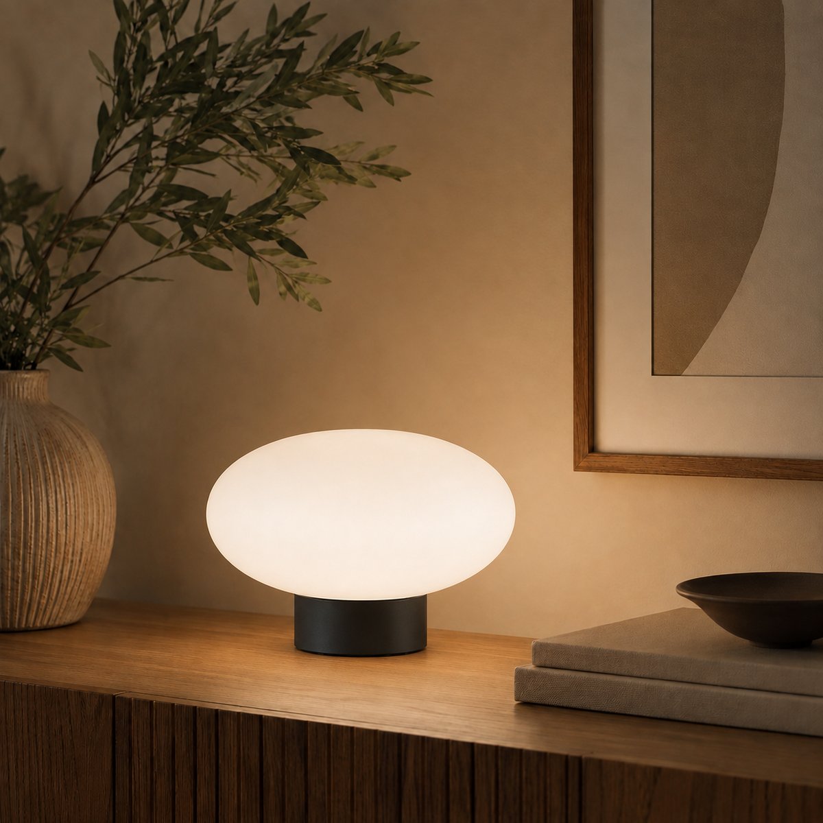 Lampe de table, métal et verre opalin, diamètre 25 cm, ORION noir mat, ALTASSINA