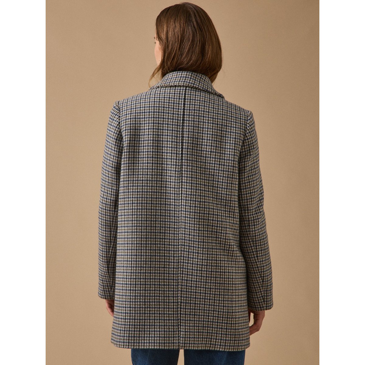 Manteau lainage pied-de-poule pied de poule bleu/gris, CYRILLUS