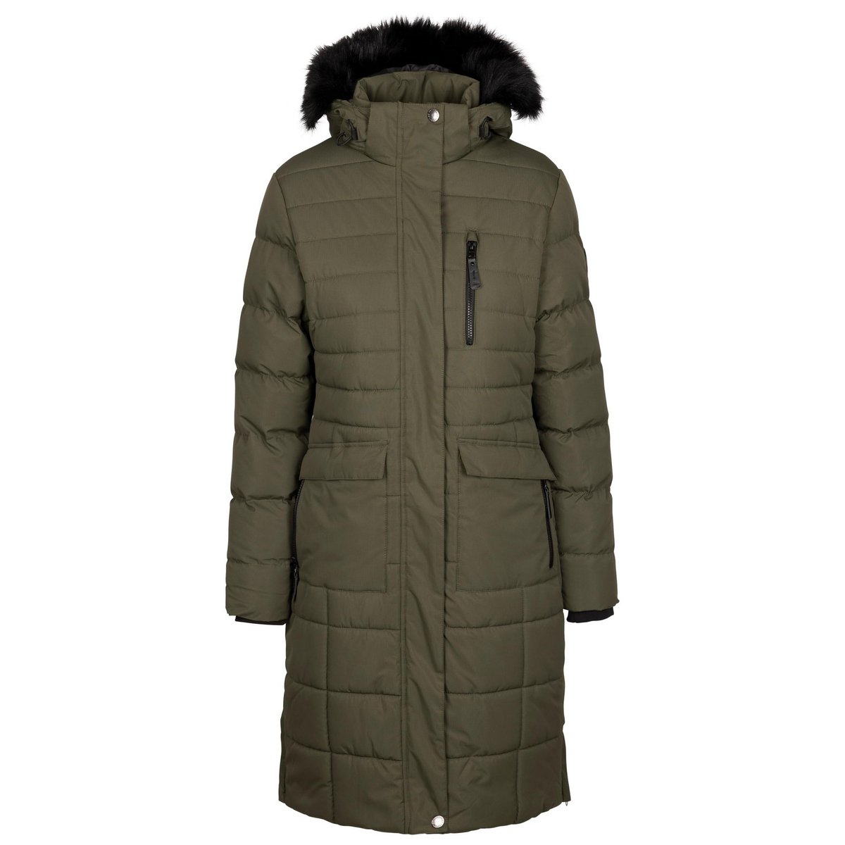 Veste longue matelassée et unie SASHA vert kaki, TRESPASS