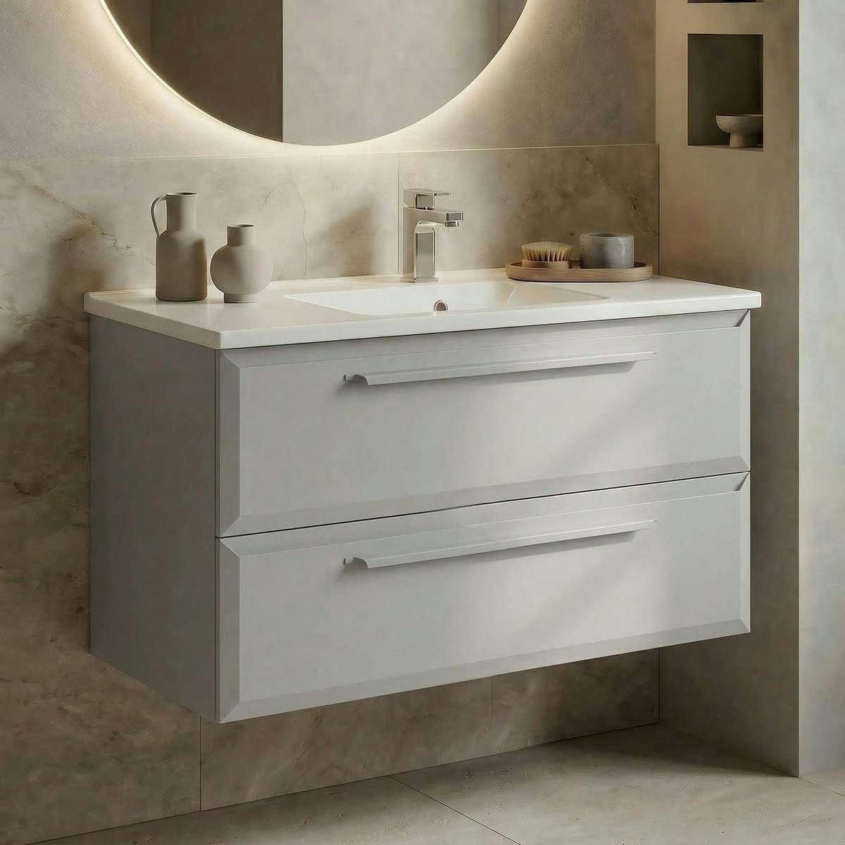 Meuble 2 tiroirs 100 cm + vasque NEREE cachemire, PIER IMPORT