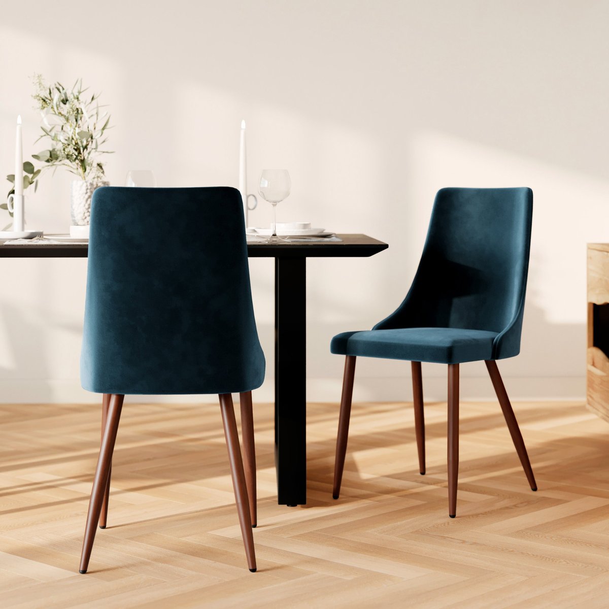 Pack 4 chaises en velours - VINNI bleu et rose, MAISON PAVANE