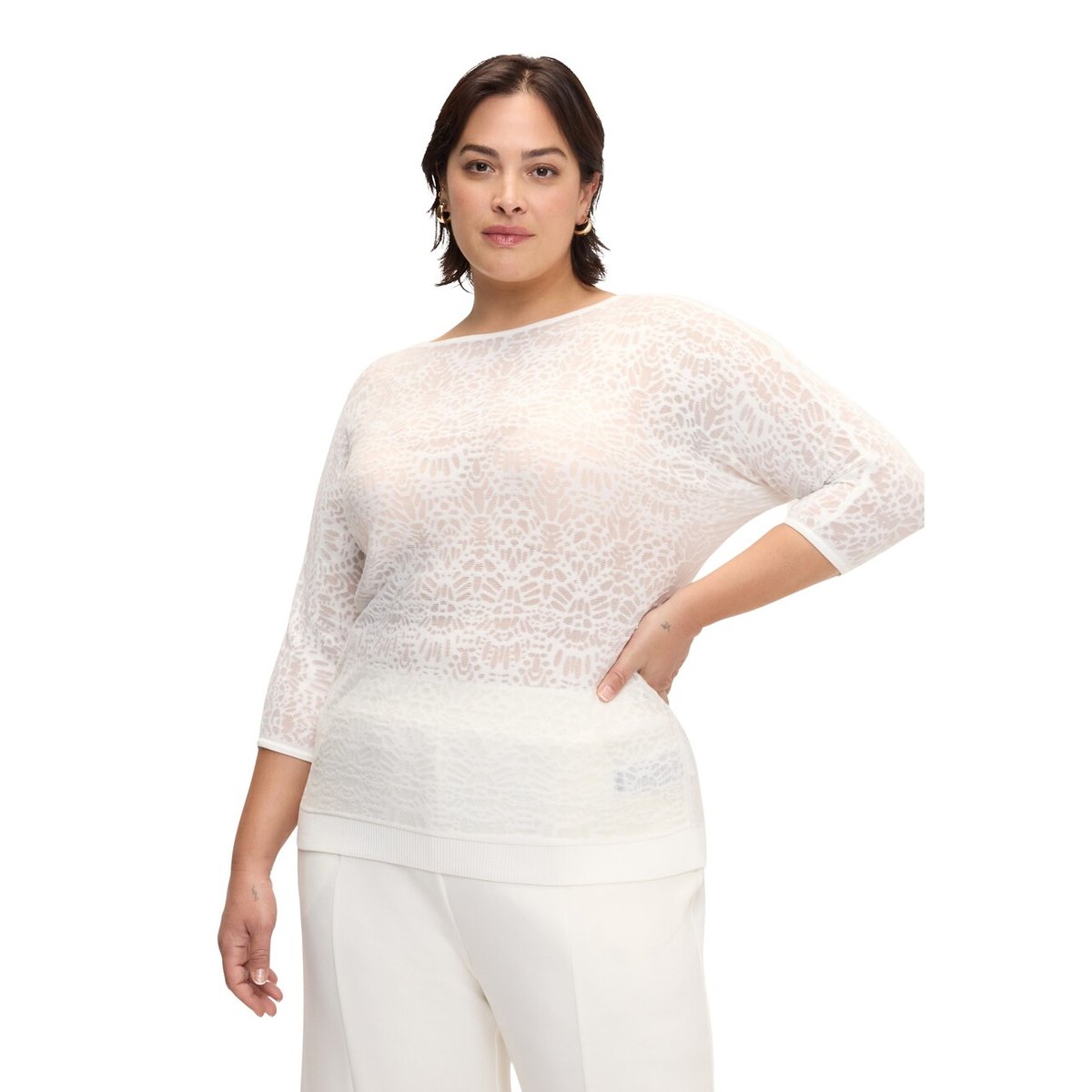 Pull avec motif dentelle blanc, FIORELLA RUBINO