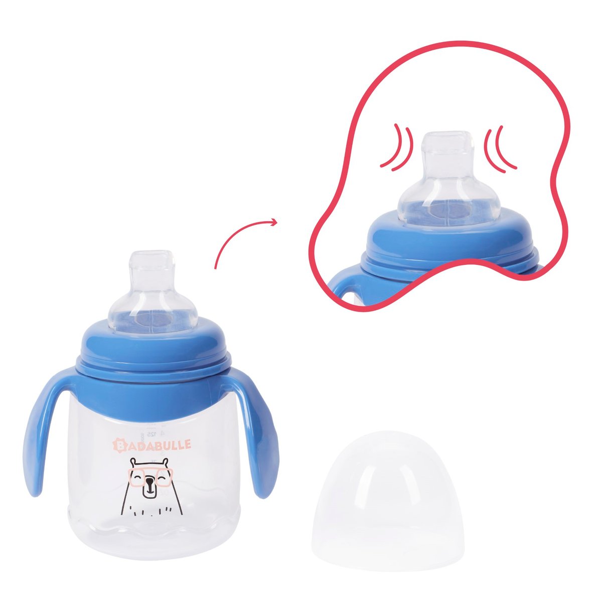 Tasse anti‑fuite bébé avec anses 180 ml bleu, BADABULLE