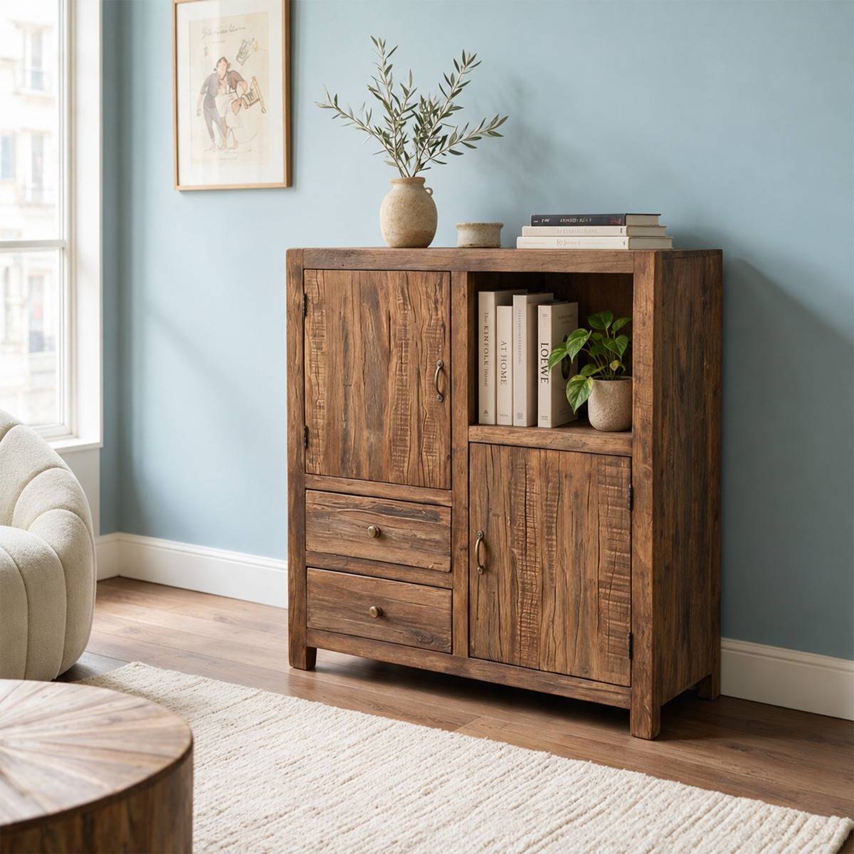 Petite armoire en bois recyclé INDRA bois foncé, MADE IN MEUBLES