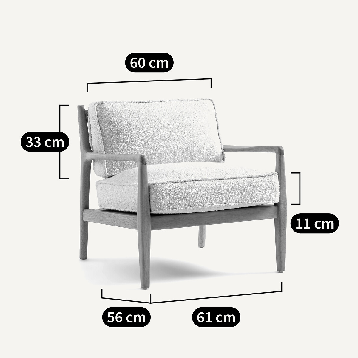 Coussins tissu bouclette pour fauteuil Dilma ecru, AM.PM