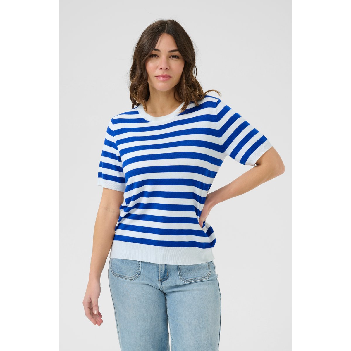 Knitted pullover blanc chalk/bleu surf the web stripes, KAFFE