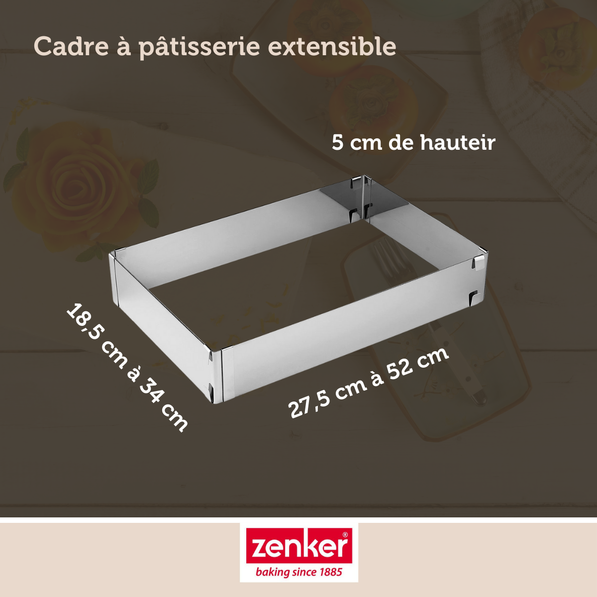 Ensemble de 2 Cadres à gâteau réglable 27 à 52 cm SMART PASTRY inox, ZENKER