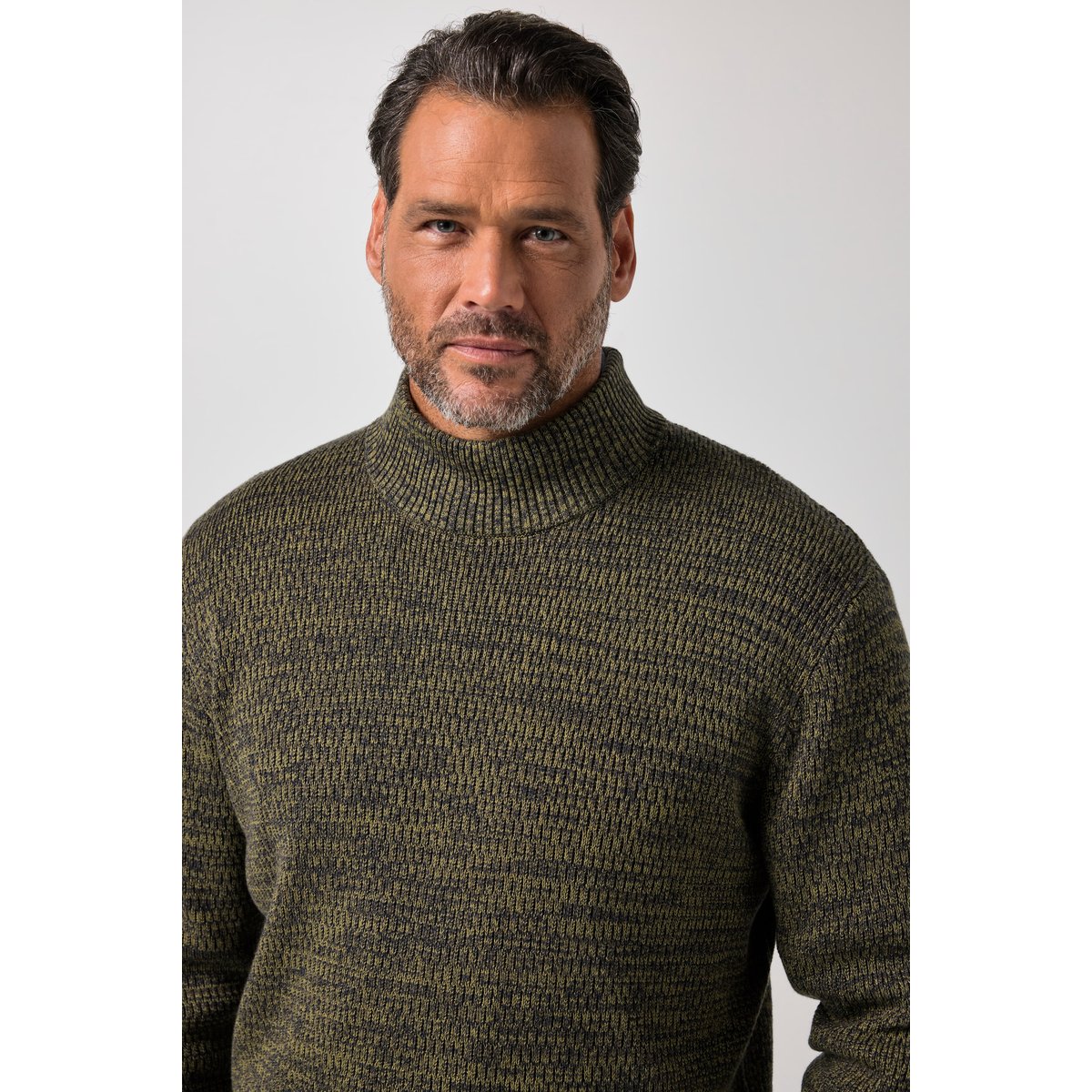 Pull, maille grossière Two Tone, col montant vert foncé, JP1880