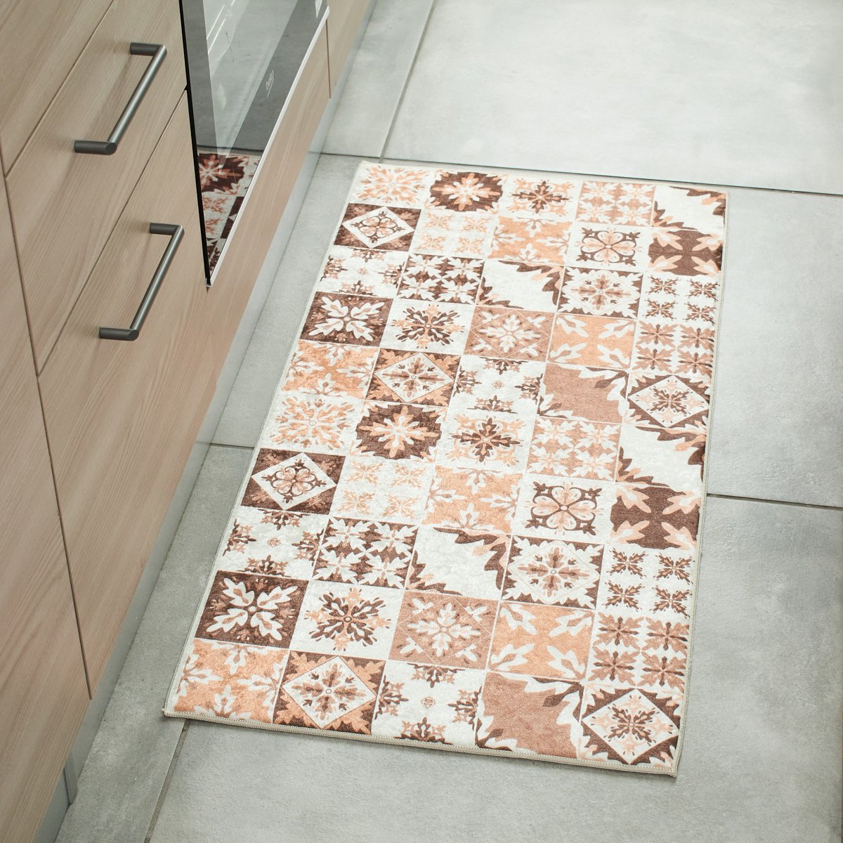 Tapis de cuisine carreaux de ciment AZULEJO orange, NAZAR RUGS