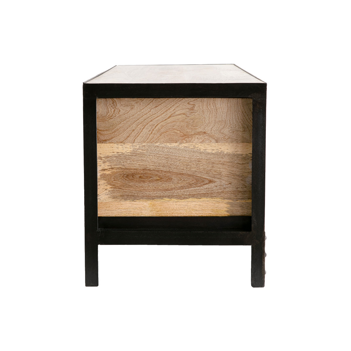 Meuble de rangement industriel en bois manguier massif et métal noir 3 tiroirs L100 cm ATELIER bois clair / noir, MILIBOO