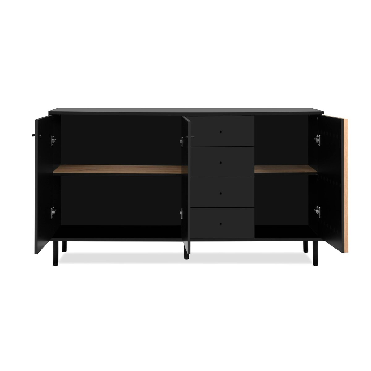 Buffet design noir décor bois 3 portes 4 tiroirs NOREN noir, PIER IMPORT