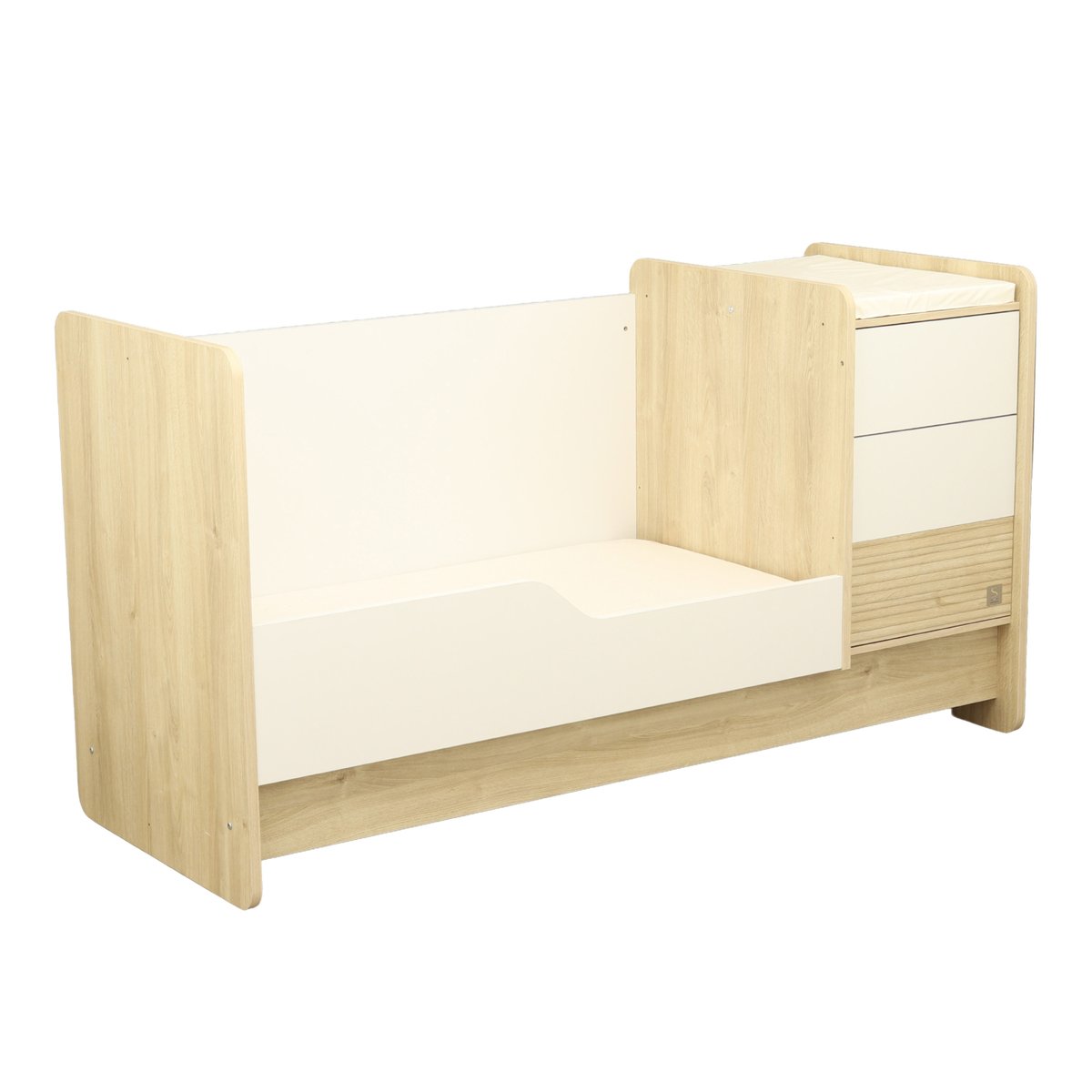 Lit combiné évolutif avec commode à langer 3 tiroirs marron/blanc, SAUTHON