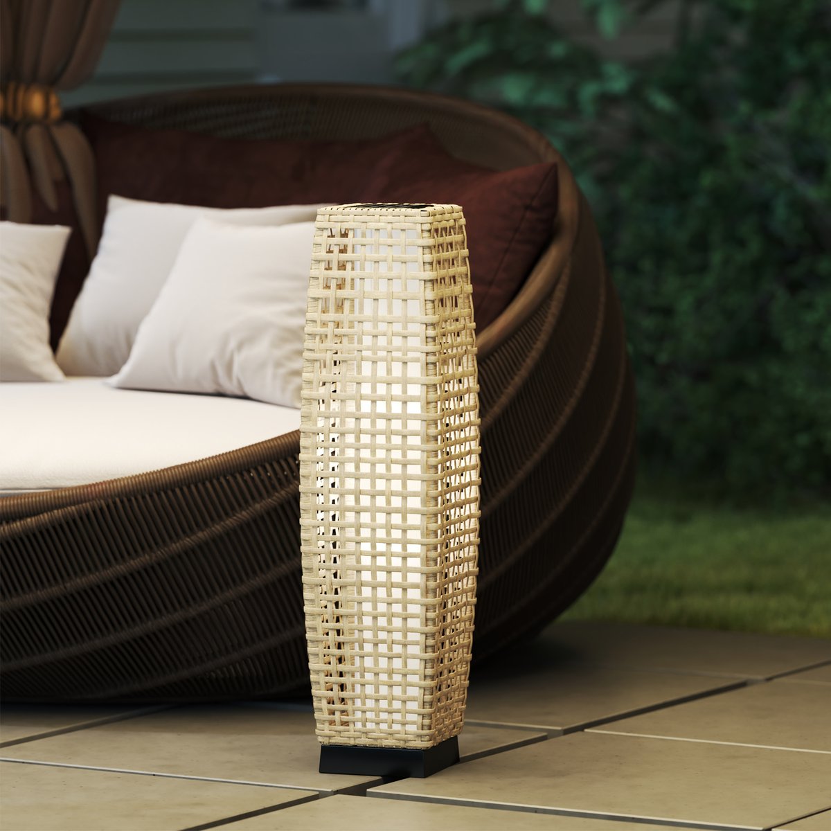 Lampadaire LED solaire de jardin style colonial résine filaire beige, OUTSUNNY