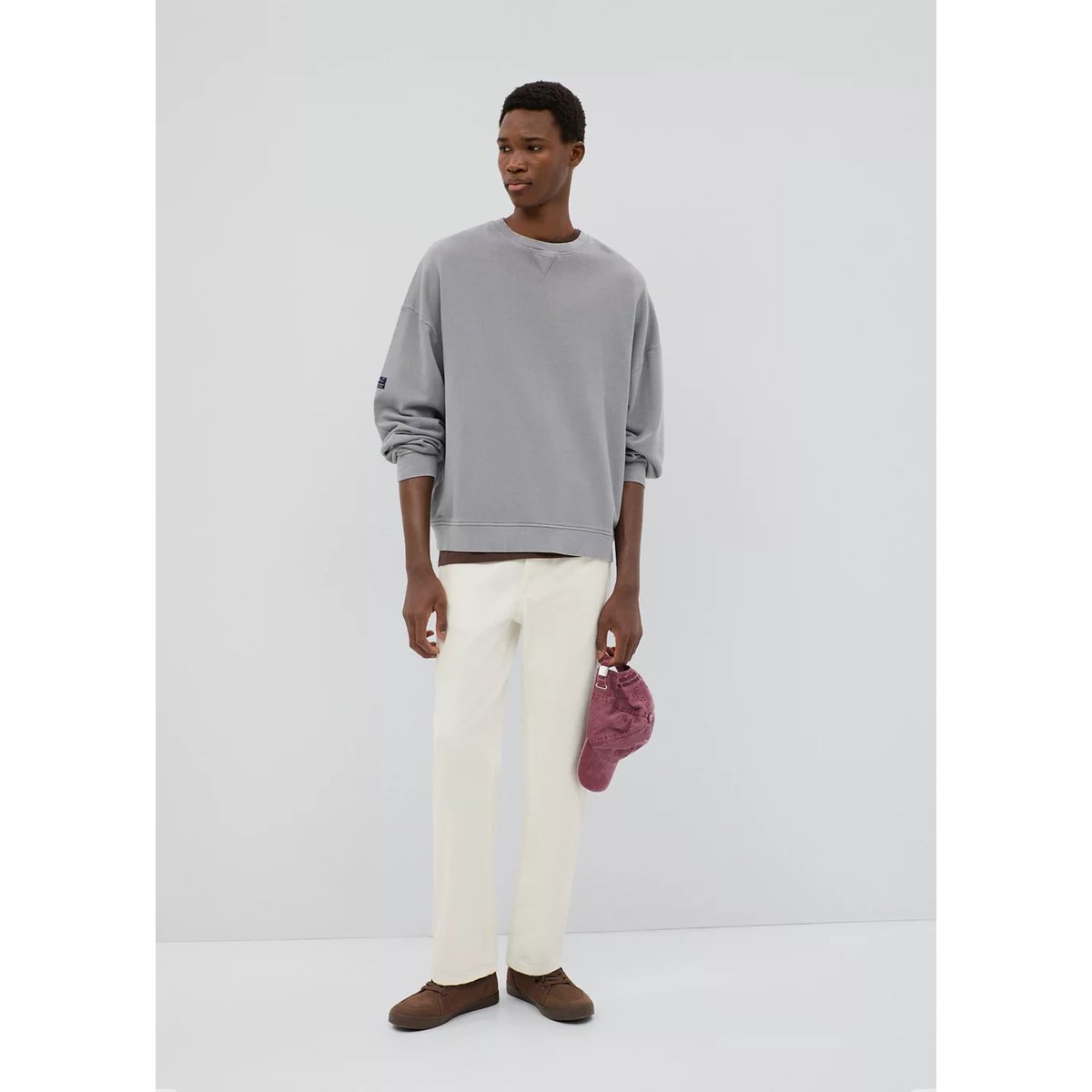 Sweat coton détail empiècement gris, MANGO TEEN