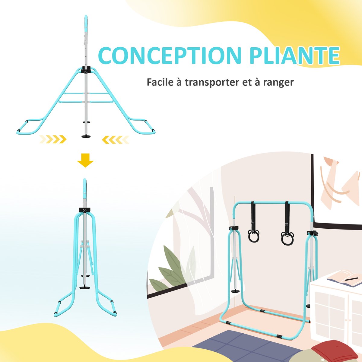 Barre de gymnastique pour enfants Acier Cyan couleur unique, HOMCOM