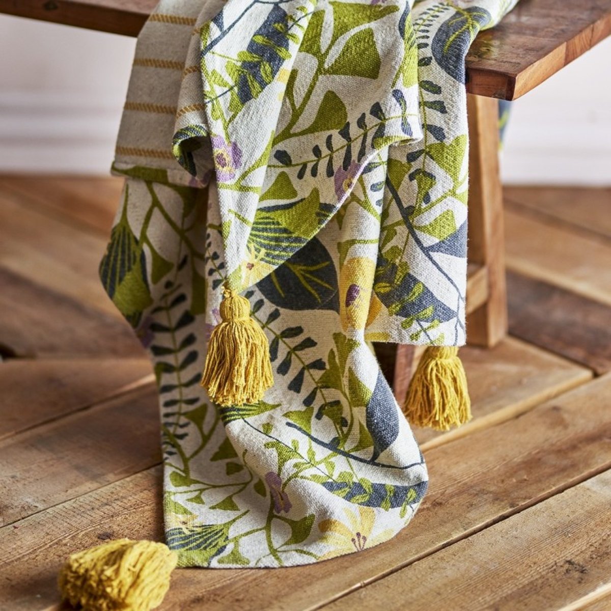Plaid coton imprimé floral Camelie vert, BLOOMINGVILLE