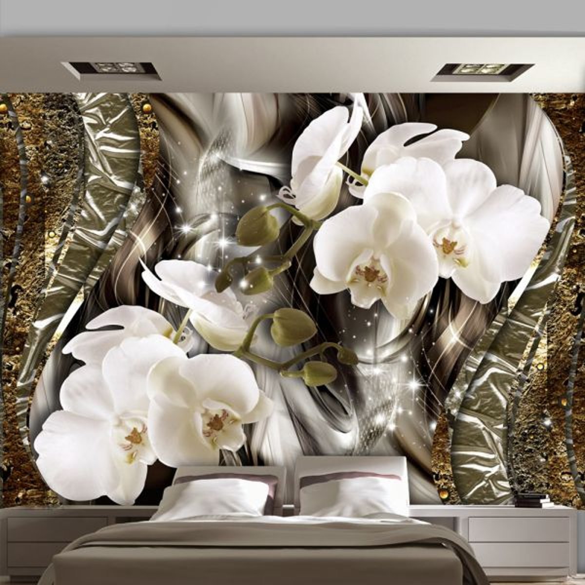 Papier peint intissé panoramique Fleurs Seekers of Beauty blanc, EDEN
