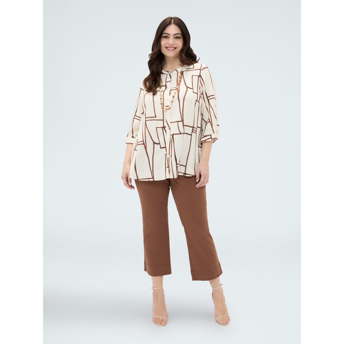 Blouse imprimé géométrique beige, FIORELLA RUBINO