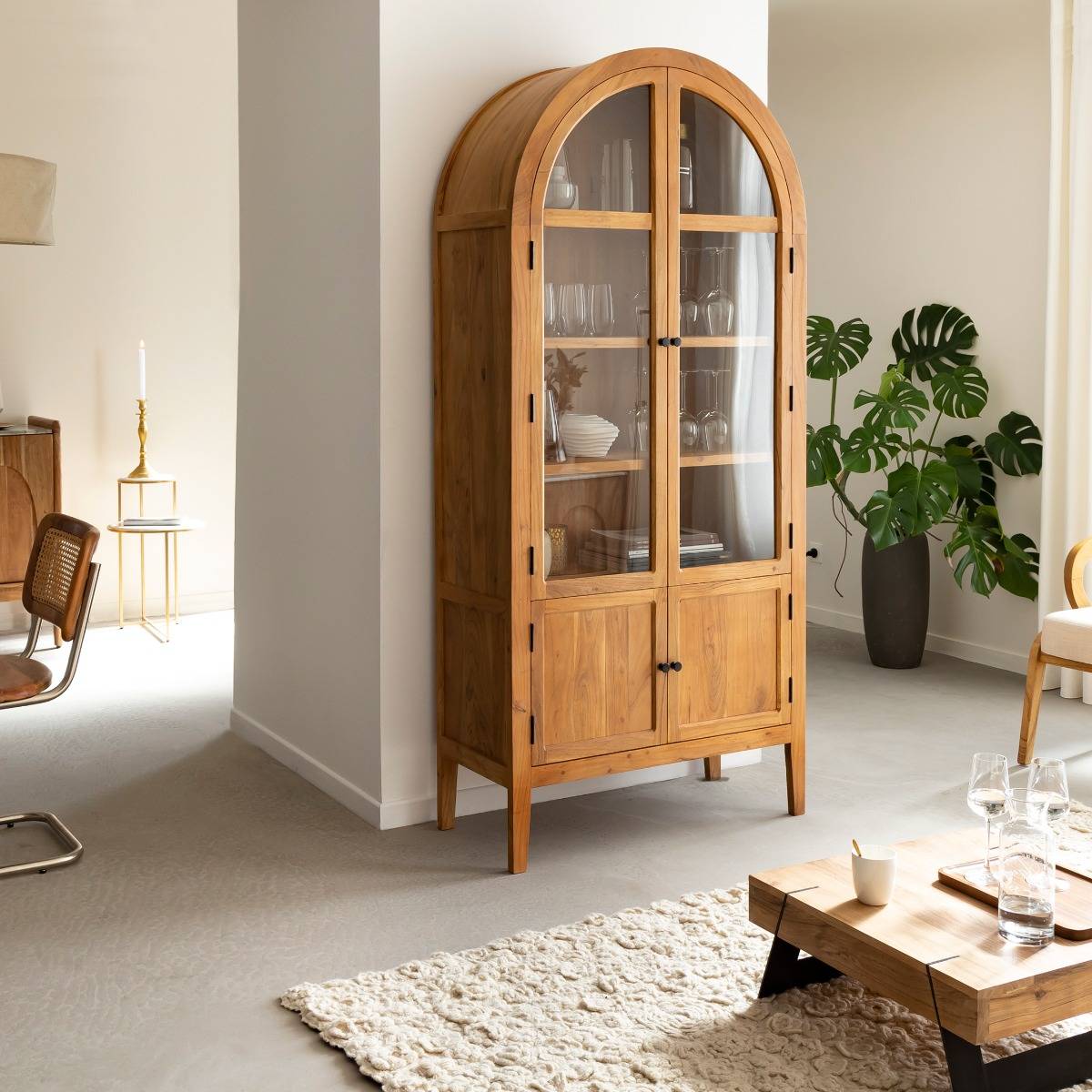 Vitrine en bois d'acacia 4 portes  JO bois foncé, MADE IN MEUBLES 