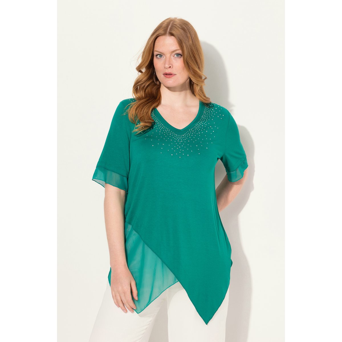 Chemisier asymétrique vert bleu, ULLA POPKEN