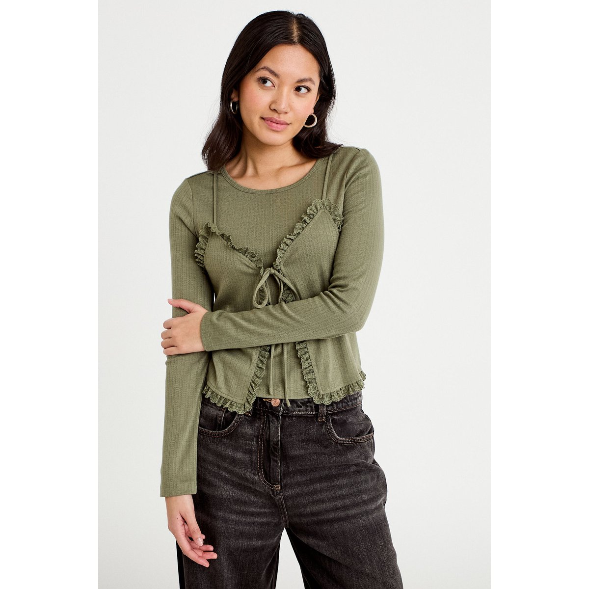 T-shirt 2-en-1 vert kaki, CACHE CACHE
