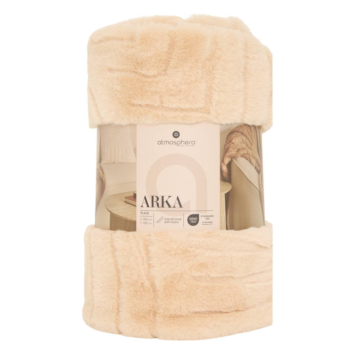Plaid en imitation fourrure ARKA beige lin, ATMOSPHERA