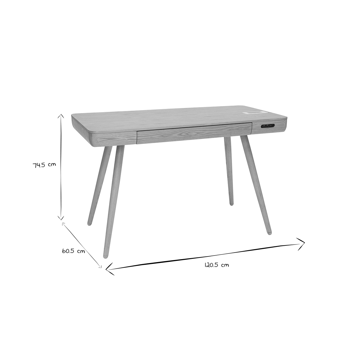Bureau connecté multimédia avec tiroir bois clair massif L120 cm CLEVER bois clair / blanc, MILIBOO