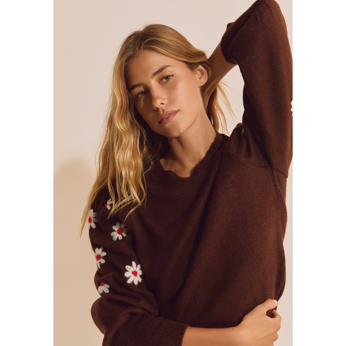Pull avec motifs fleurs A VALENTINA PU marron, ETAM