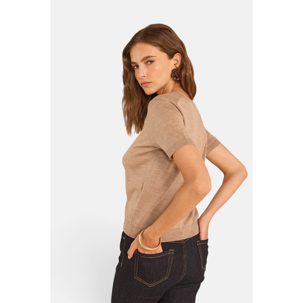 Pull à manches courtes en laine ALICE tabac, Maison 123