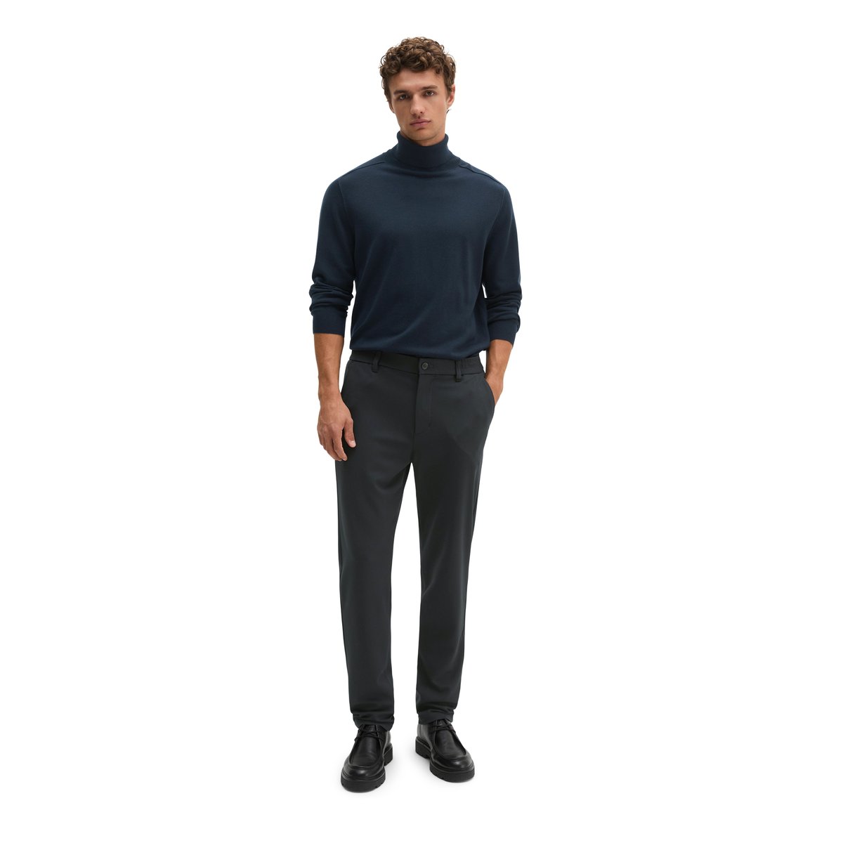 Pull à col roulé regular en laine mérinos douce bleu foncé, MARC O'POLO