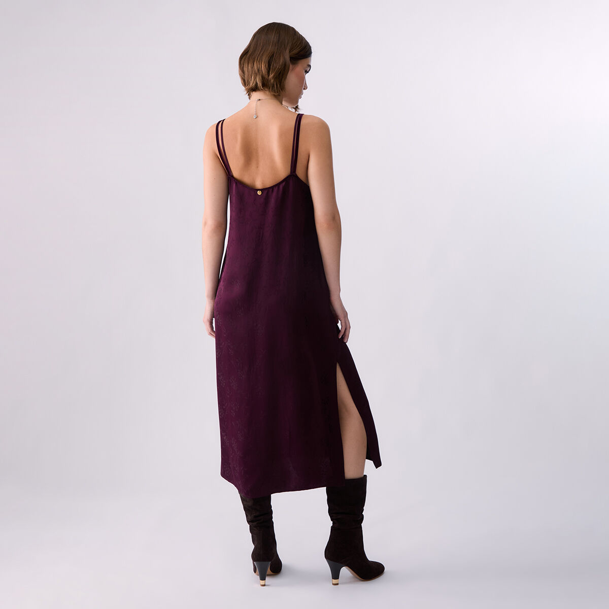 Robe Lingerie en Satin Jacquard aubergine, LIU JO