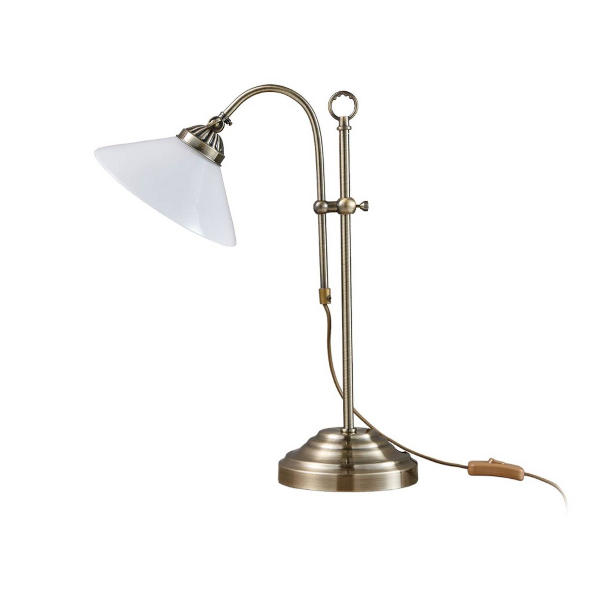 Lampe à poser en métal antique, Otis blanc opale brillant, laiton vieilli, LINDBY