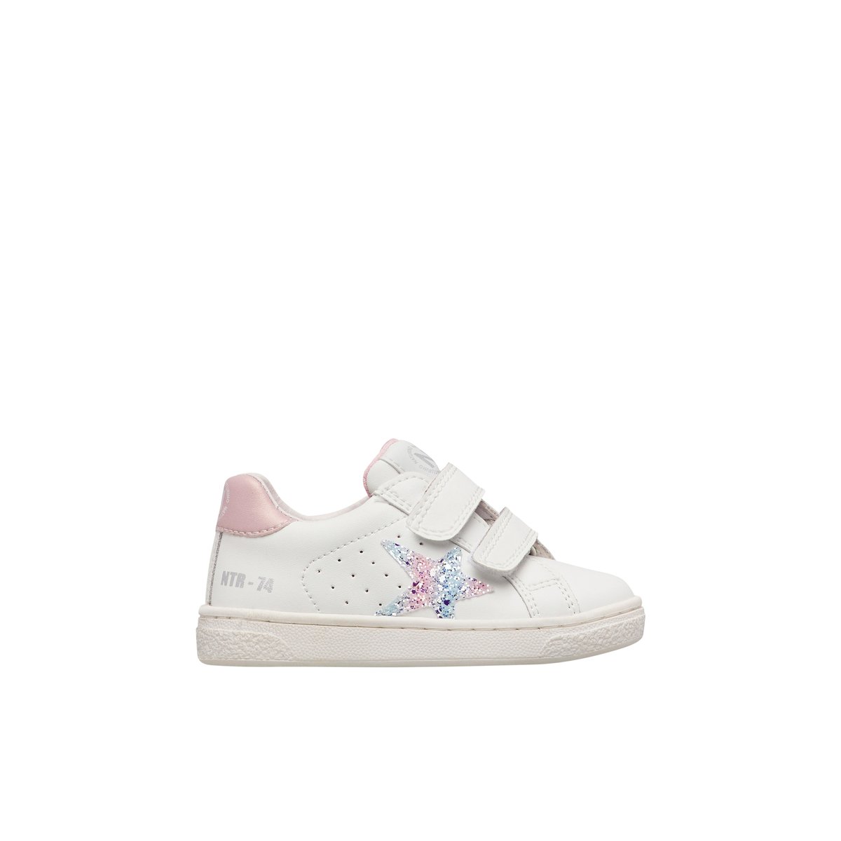 Sneakers en cuir et tissu pailleté PINN VL. blanc-rose, NATURINO