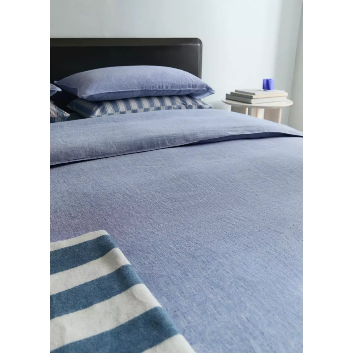 Housse de couette lin fil teinté Lit 90 cm bleu, MANGO HOME