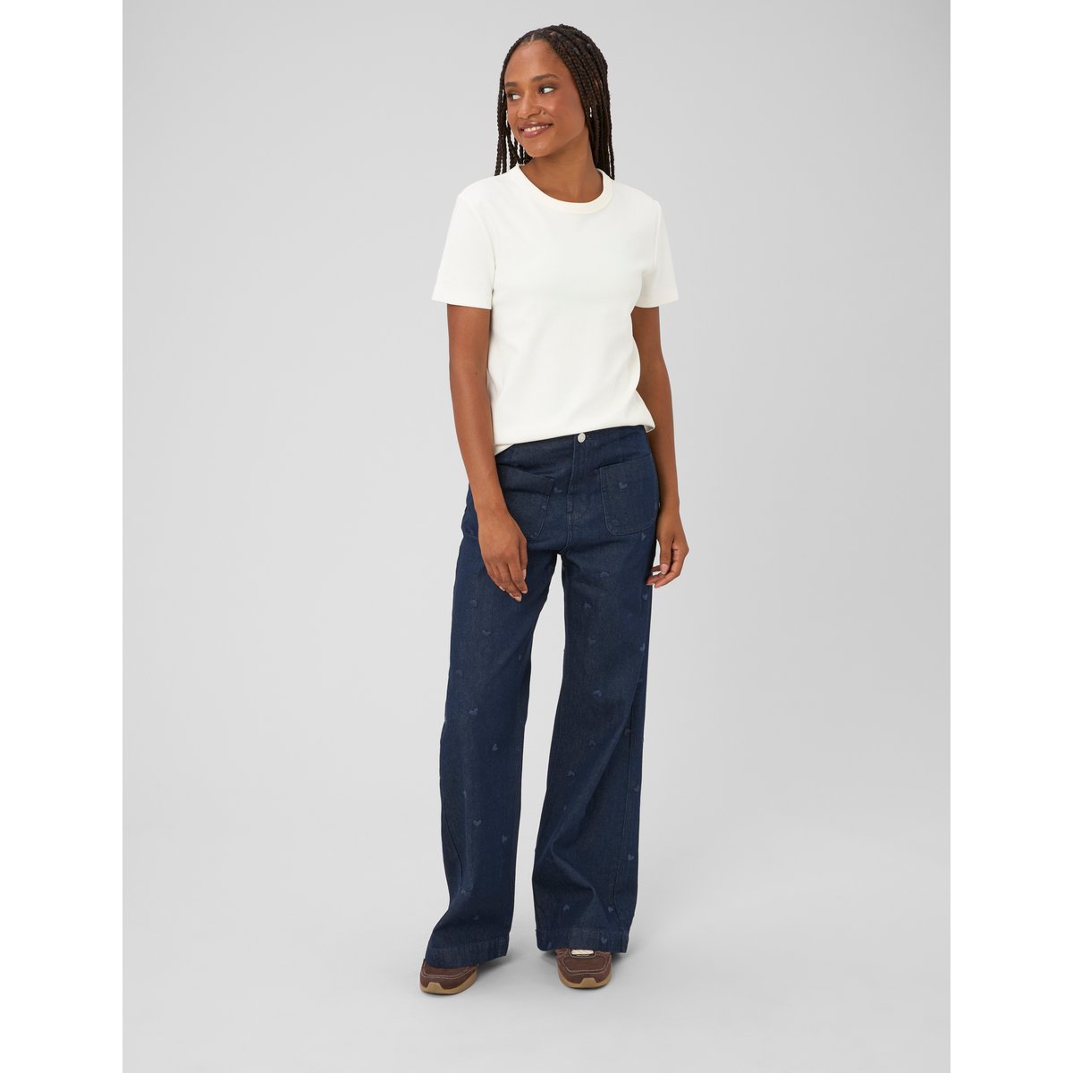 Jean wide leg brodé bleu moyen, BZB